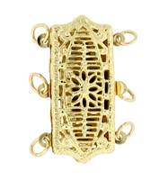 14KY 13X20mm 3 Strands Two Sided Filigree Rectangle Clasp
