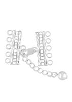 Sterling Silver 6X24mm Crystal Adjustable Bar Clasp With Chained Mirror Bead End
