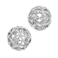 Rhodium Sterling Silver 10mm Rhodium Plated Cubic Zirconia Filigree Round Bead