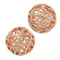 Rose Gold Vermeil 8mm Cubic Zirconia Filigree Round Bead