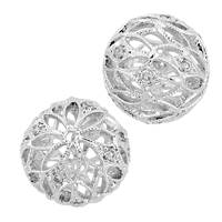 Rhodium Sterling Silver 8mm Rhodium Plated Cubic Zirconia Filigree Round Bead