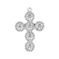 Rhodium Sterling Silver 13X9mm Rhodium Plated Cubic Zirconia Filigree Cross Charm