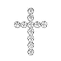 Rhodium Sterling Silver 37X26mm Rhodium Plated Cubic Zirconia Filigree Cross Charm