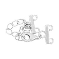 Rhodium Sterling Silver 12mm Adjustable Bar Clasp With Cubic Zirconia Accent