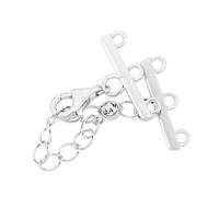 Rhodium Sterling Silver 20mm Adjustable Bar Clasp With Cubic Zirconia Accent
