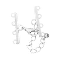 Rhodium Sterling Silver 25mm Adjustable Bar Clasp With Cubic Zirconia Accent