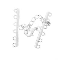 Rhodium Sterling Silver 35mm Adjustable Bar Clasp With Cubic Zirconia Accent
