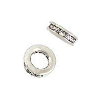 7mm Rhodium Plated Cubic Zirconia Roundel Bead