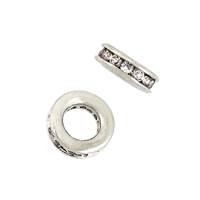 Rhodium Sterling Silver 7mm Rhodium Plated Cubic Zirconia Roundel Bead