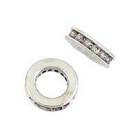 Rhodium Sterling Silver 8mm Rhodium Plated Cubic Zirconia Roundel Bead