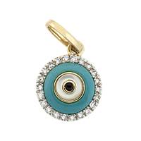 14KY 9mm 7pts/22pcs Turquoise Evil Eye Diamond Charm