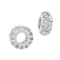 9X4.5mm Rhodium Plated White Cubic Zironia Roundel Bead