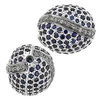 Rhodium Sterling Silver 14X15mm 2.92cts Diamond Rice Sapphire Bead