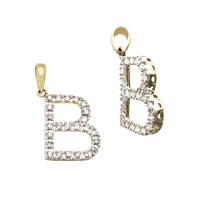 14KY 14mm 21Pts 24Pcs. Dia. Diamond Block Style Large Diamond Letter B Charm
