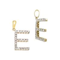 14KY 13mm 19Pts 23Pcs. Dia. Diamond Block Style Large Diamond Letter E Charm