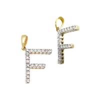 14KY 14mm 15Pts 19Pcs. Dia. Diamond Block Style Large Diamond Letter F Charm