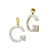 14KY 13.5mm 18Pts 26Pcs. Dia. Diamond Block Style Large Diamond Letter G Charm