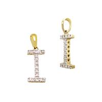 14KY 13mm 10Pts 14Pcs. Dia. Diamond Block Style Large Diamond Letter I Charm