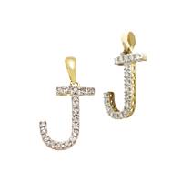 14KY 14mm 13Pts 18Pcs. Dia. Diamond Block Style Large Diamond Letter J Charm