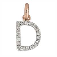 14KR Letter D Diamond Charm 7pts 8mm