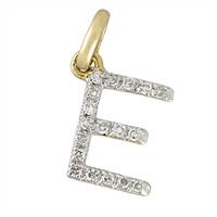14KY Letter E Diamond Charm 6pts 8mm