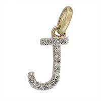 14KY Letter J Diamond Charm 4pts 8mm