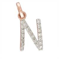 14KR Letter N Diamond Charm 7pts 8mm