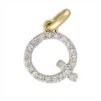 14KY Letter Q Diamond Charm 7pts 8mm