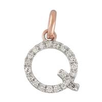14KR Letter Q Diamond Charm 7pts 8mm