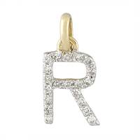 14KY Letter R Diamond Charm 7pts 8mm