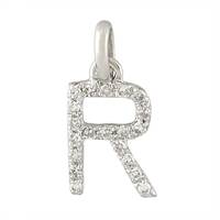 14KW Letter R Diamond Charm 7pts 8mm