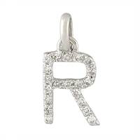 14KW LETTER R DIAMOND CHARM 7PTS 8MM