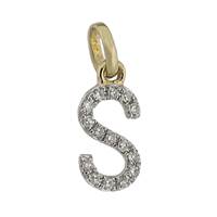 14KY Letter S Diamond Charm 5pts 8mm