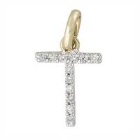 14KY Letter T Diamond Charm 4pts 8mm