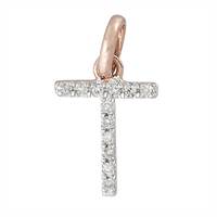 14KR Letter T Diamond Charm 4pts 8mm