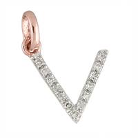 14KR Letter V Diamond Charm 5pts 8mm