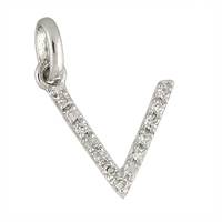 14KW Letter V Diamond Charm 5pts 8mm