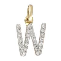14KY Letter W Diamond Charm 9pts 8mm