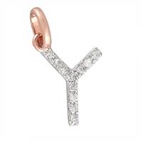 14KR Letter Y Diamond Charm 4pts 8mm