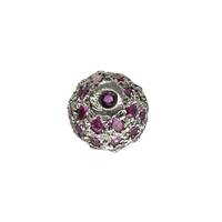 RHODIUM STERLING SILVER 80PTS 6MM PINK SAPPHIRE BALL BEAD