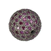 RHODIUM STERLING SILVER 1.95CTS 12MM PINK SAPPHIRE BALL BEAD