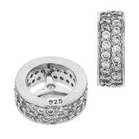 Rhodium Sterling Silver 10X4mm Rhodium Plated Cubic Zirconia Rondelle Bead