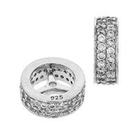 Rhodium Sterling Silver 9X3.5mm Rhodium Plated Cubic Zirconia Rondelle Bead