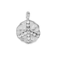 Rhodium Plated Vermeil 9mm Rhodium Plated Cubic Zirconia Peace Charm