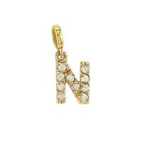 14KY 7mm 10dia.052ct Diamond Block Letter N Initial Charm