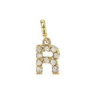 14KY 7mm 10Dia.052ct Diamond Block Letter R Initial Charm