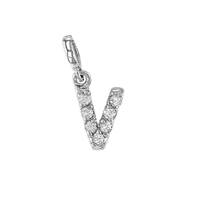 14KW 7mm 7dia0.0364ct Diamond Block Letter V Initial Charm