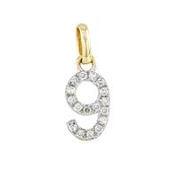 14KY 8mm Diamond Block Script Number 9 Charms