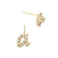14KY 6mm 9Dia.07Ct Diamond Script Letter A Initial Earring