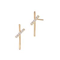 14KR 5Dia .026Ct 13x5mm Diamond Criss Cross Double Bar Stud Earring (Left Side)